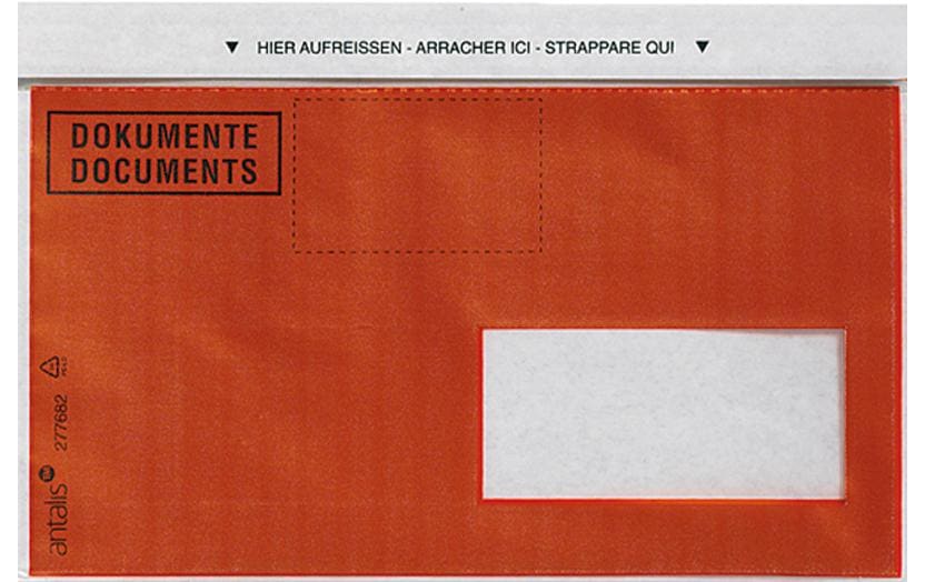 Dokumententasche – C6/5, mit Fenster rechts, selbstklebend, Papier, rot – 1'000 Stk.