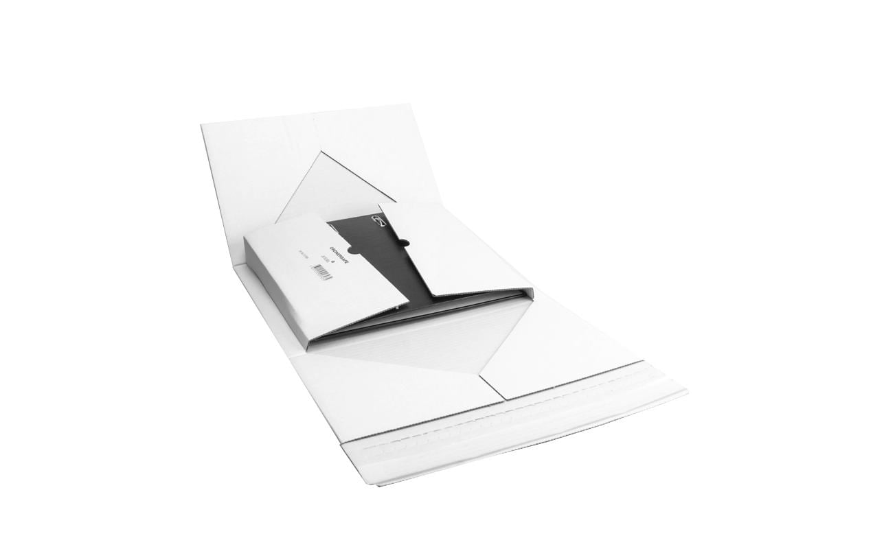 Versandkarton – 325 × 290 × 80 mm, selbstklebend, Aufreissband, weiss