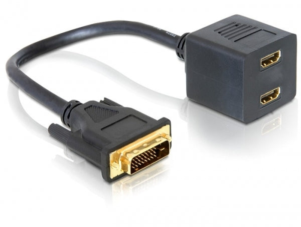 DeLOCK Monitorsplitter DVI-D zu 2× HDMI – Duallink, passiv, 0,2 m, Schwarz