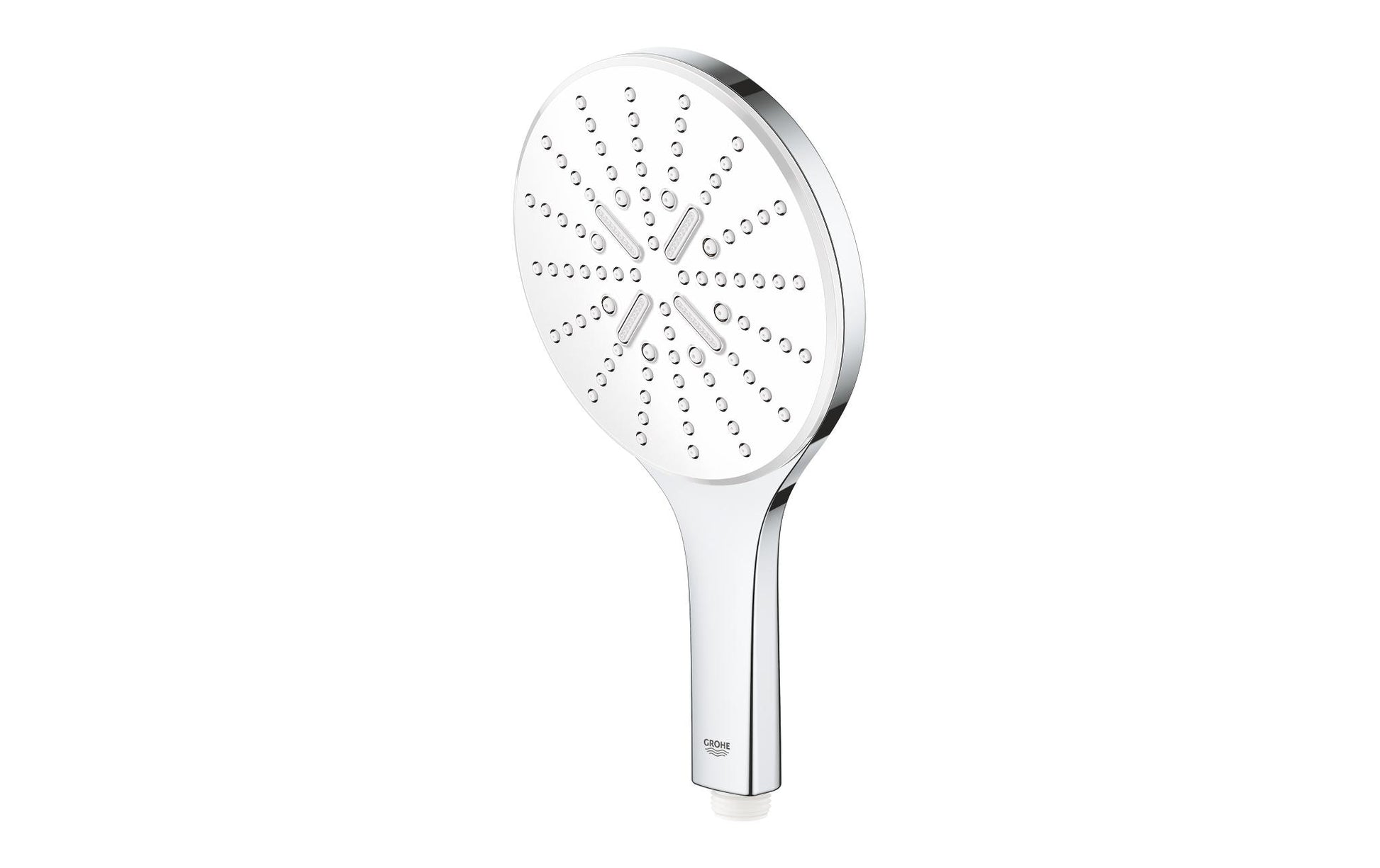 GROHE Handbrause Rainshower 150 – Ø15 cm, Edelstahl, 1/2" Anschluss, Moonlight White/Silber