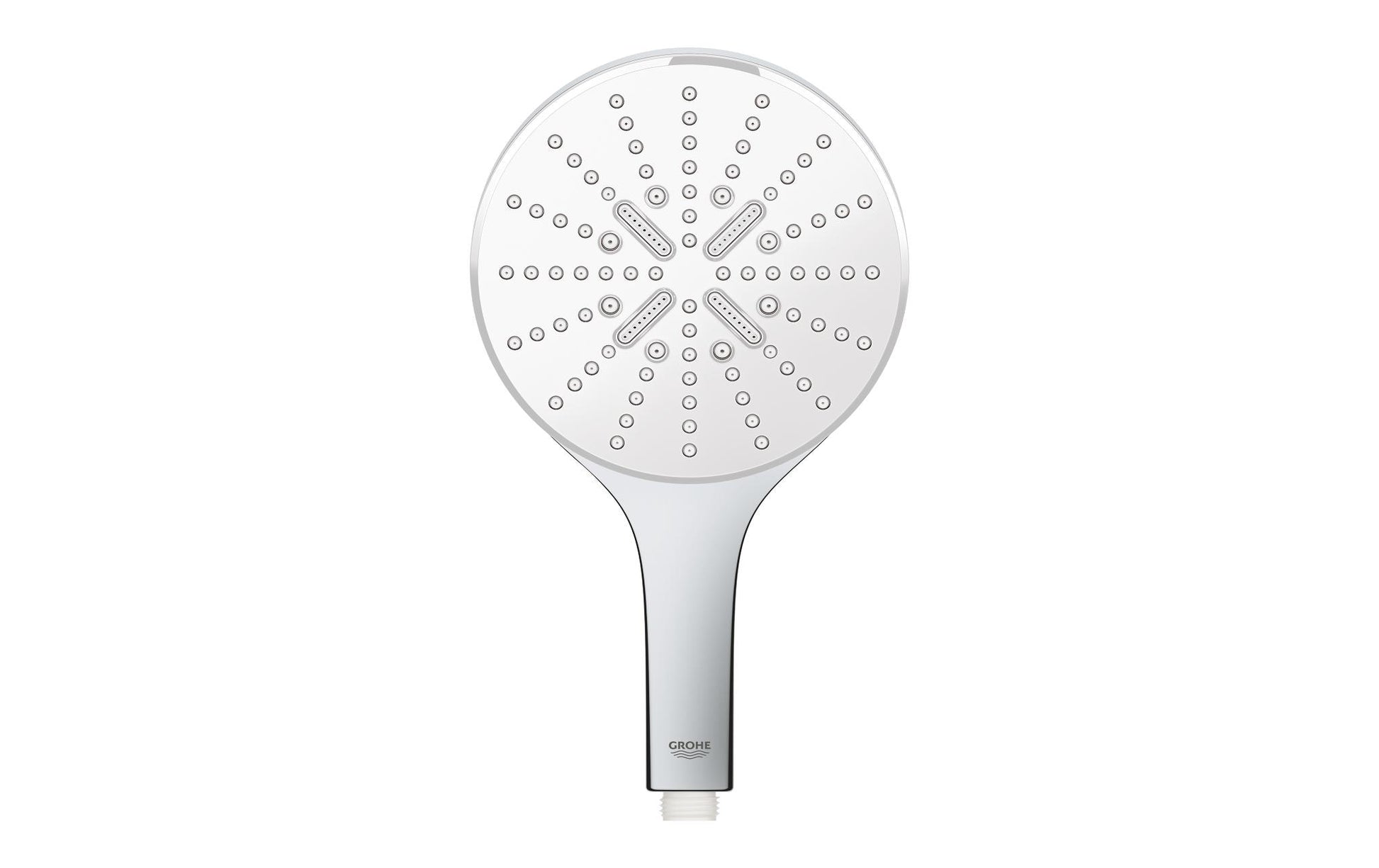 GROHE Handbrause Rainshower 150 – Ø15 cm, Edelstahl, 1/2" Anschluss, Moonlight White/Silber