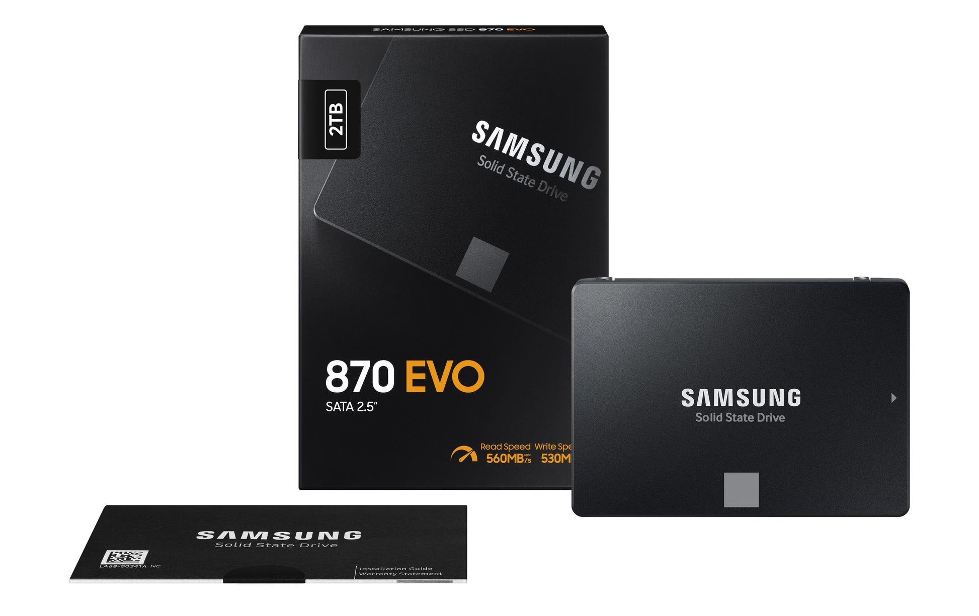 Samsung 870 EVO – 2 TB, 2,5" SATA SSD – Lesen 560 MB/s, Schreiben 530 MB/s