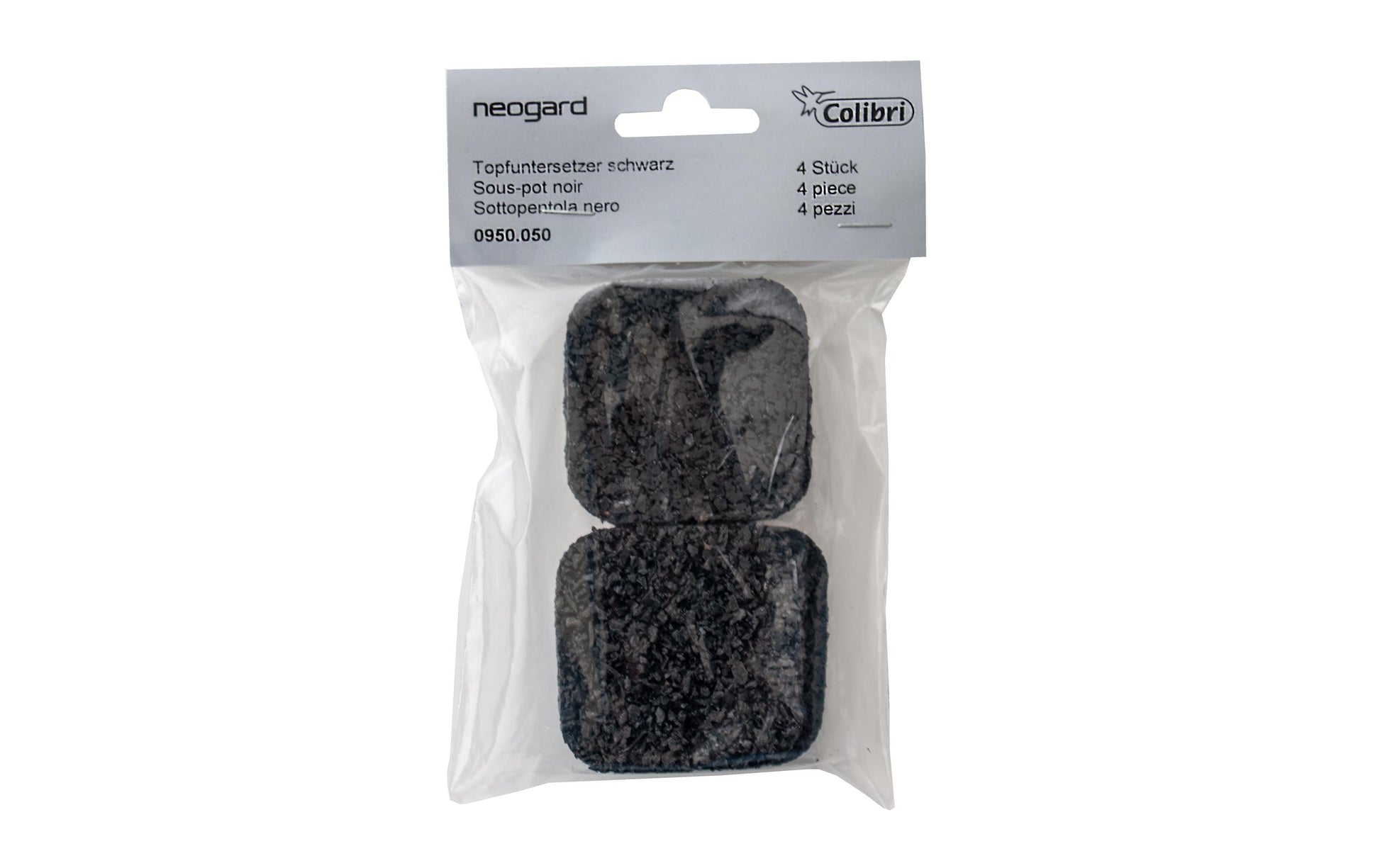 Colibri Blumenkübeluntersetzer – 5 × 5 × 1 cm – Gummi, Schwarz – 4-teilig