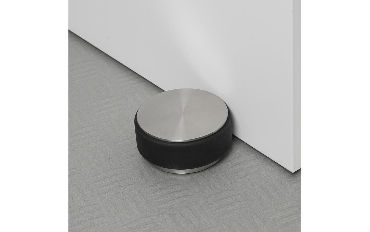 Blomus Türstopper – Gummi/Edelstahl – Schwarz/Silber – Ø 90 × H 45 mm