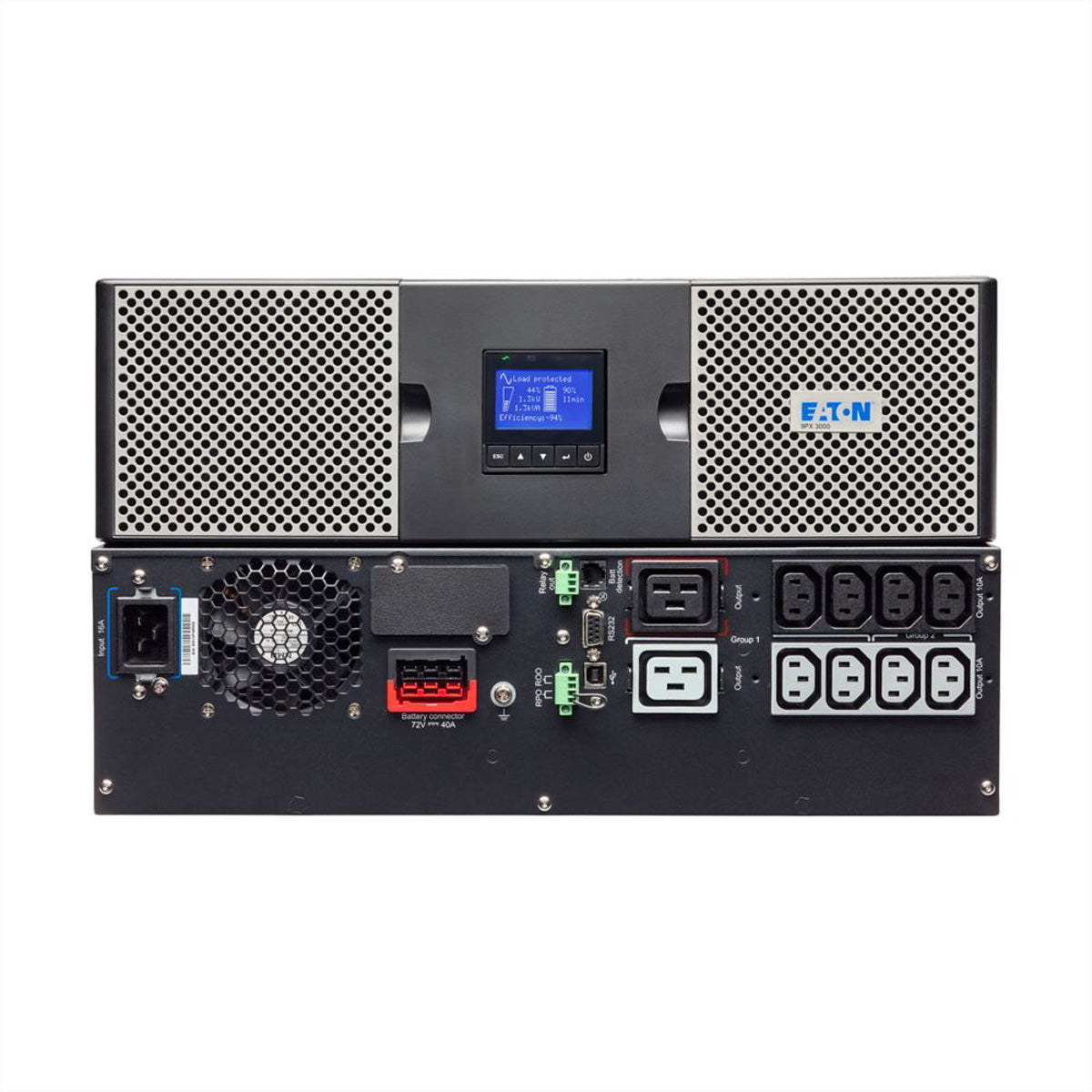 Eaton 9PX 3000i RT3U – USV Online (Doppelwandler), 3 kVA/3000 W, Rack 3U, 10× IEC (C13/C19), VRLA, LCD
