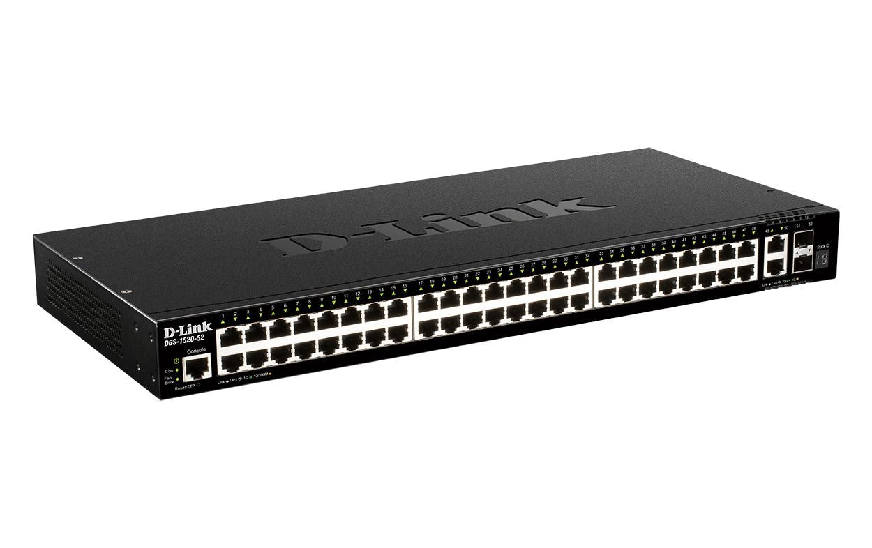 D-Link DGS-1520-52/E – Managed L3 Switch – 48× 1G + 2× 10G, 2× SFP+, 1U