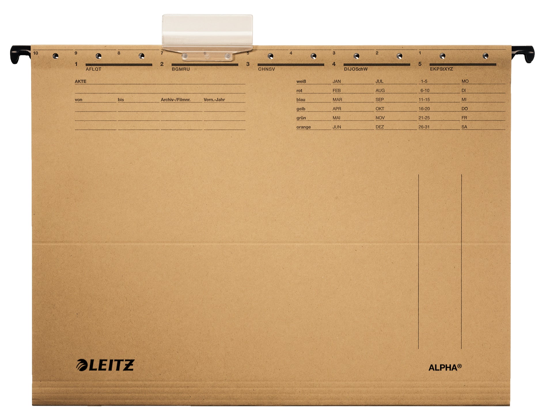 Leitz Hängemappe Alpha – für A4, naturbraun, Karton, 25 Stk., seitlich offen, inkl. Etikettenhalter
