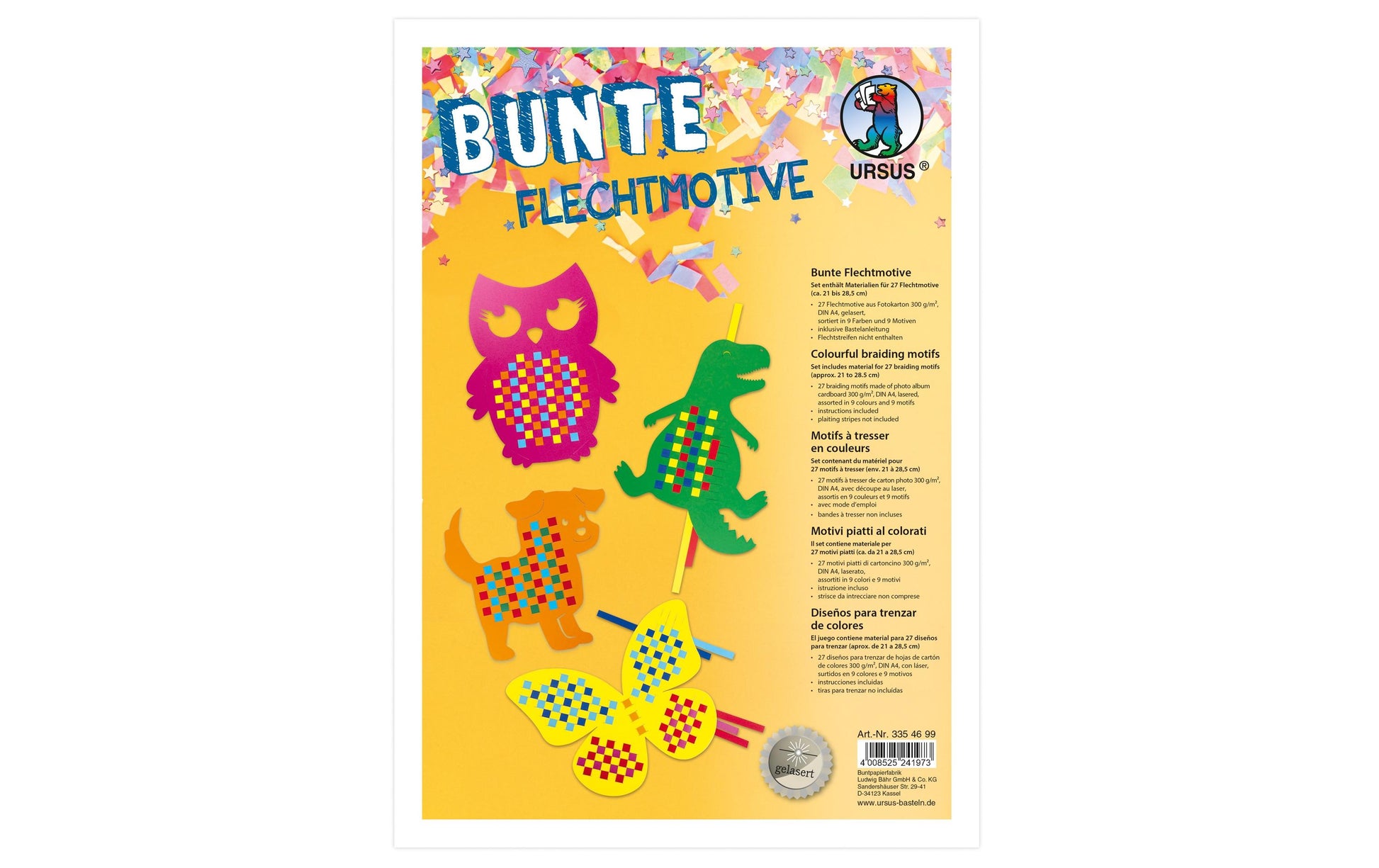 URSUS Flechtpapier-Bastelset – 27 Motive – A4 – 300 g/m² – Mehrfarbig