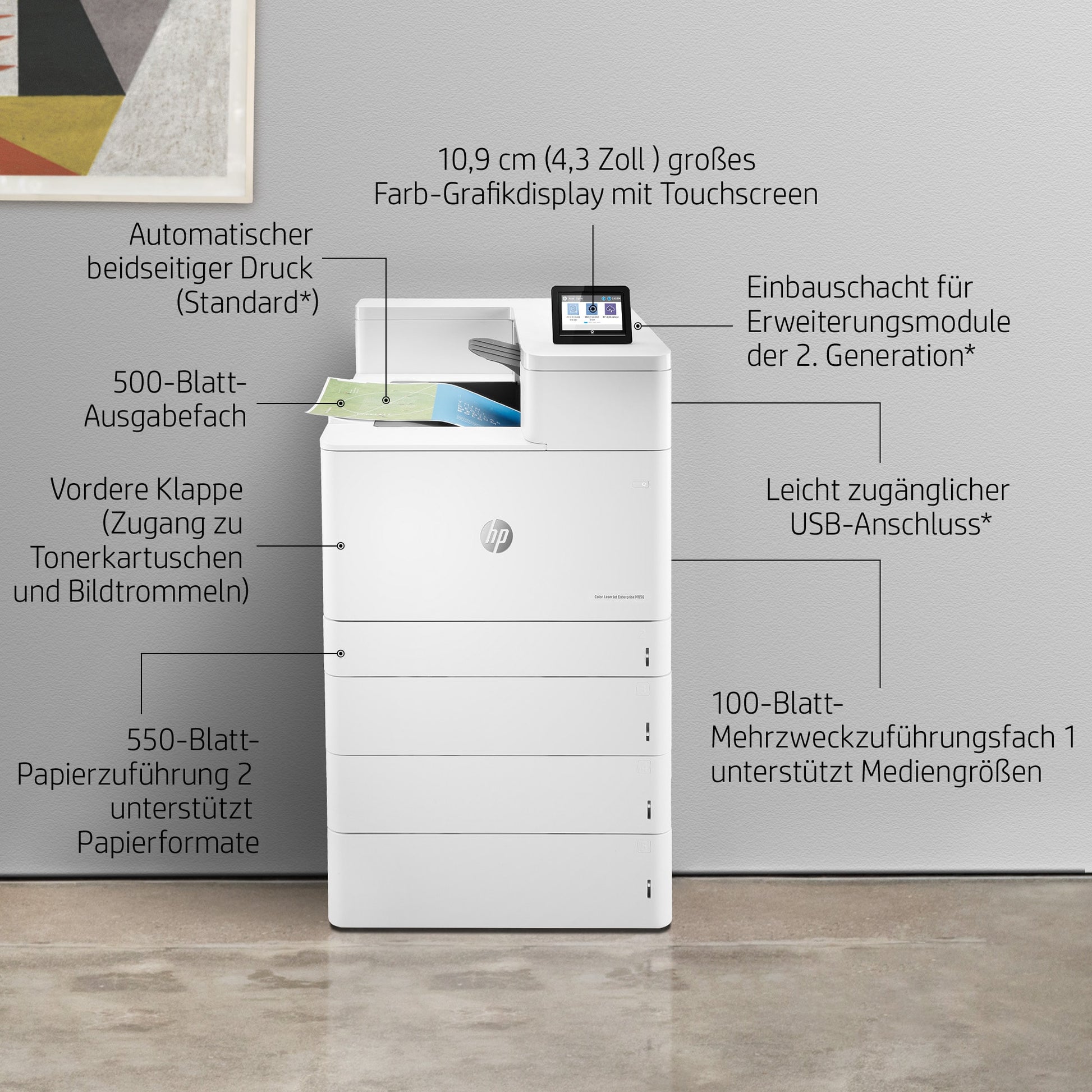 HP Color LaserJet Enterprise M856dn – A3, Duplex, 56 Seiten/Min., 1200 × 1200 dpi, WLAN/LAN/USB