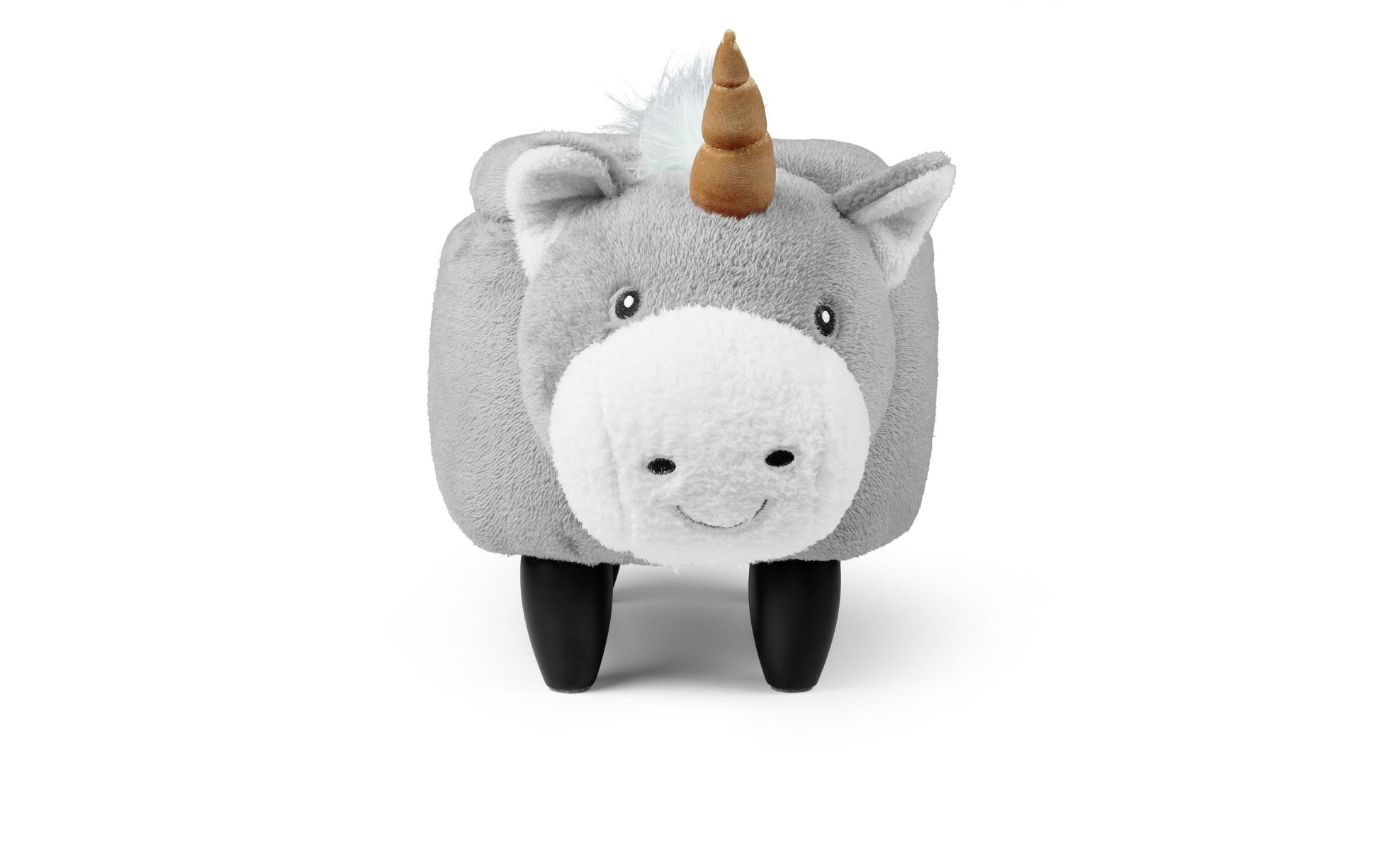 Zoosy Einhorn Hocker – B 71 × T 35 × H 36 cm – Schaumstoff, Textil, Gummi, Holz, Grau – für Kinder