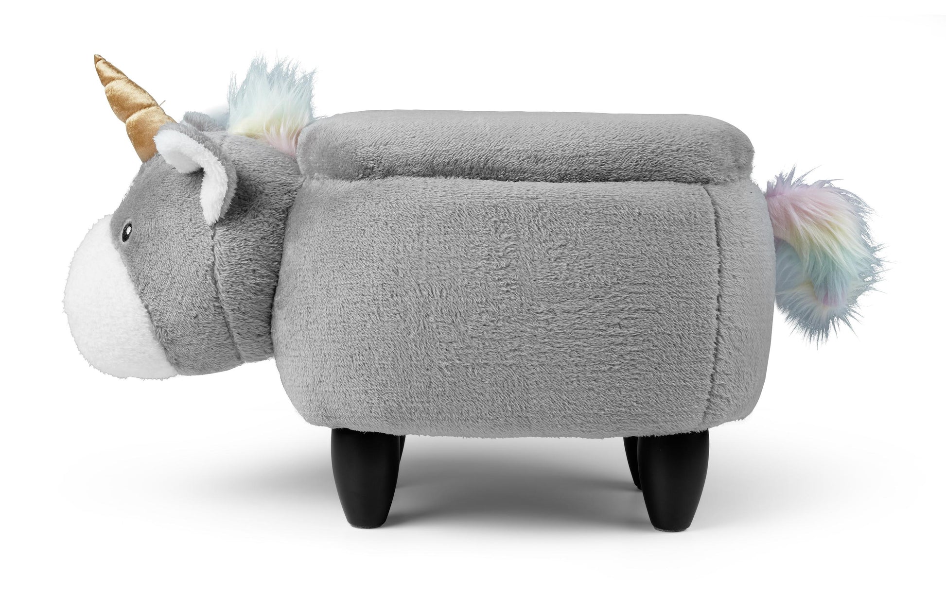 Zoosy Einhorn Hocker – B 71 × T 35 × H 36 cm – Schaumstoff, Textil, Gummi, Holz, Grau – für Kinder