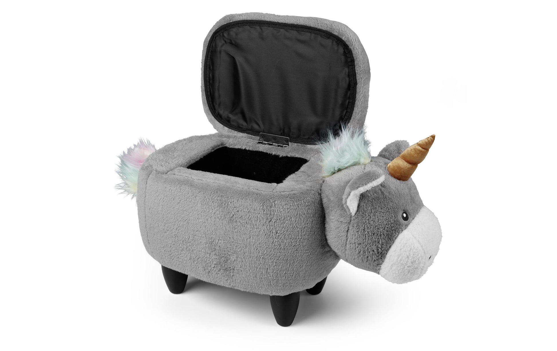 Zoosy Einhorn Hocker – B 71 × T 35 × H 36 cm – Schaumstoff, Textil, Gummi, Holz, Grau – für Kinder