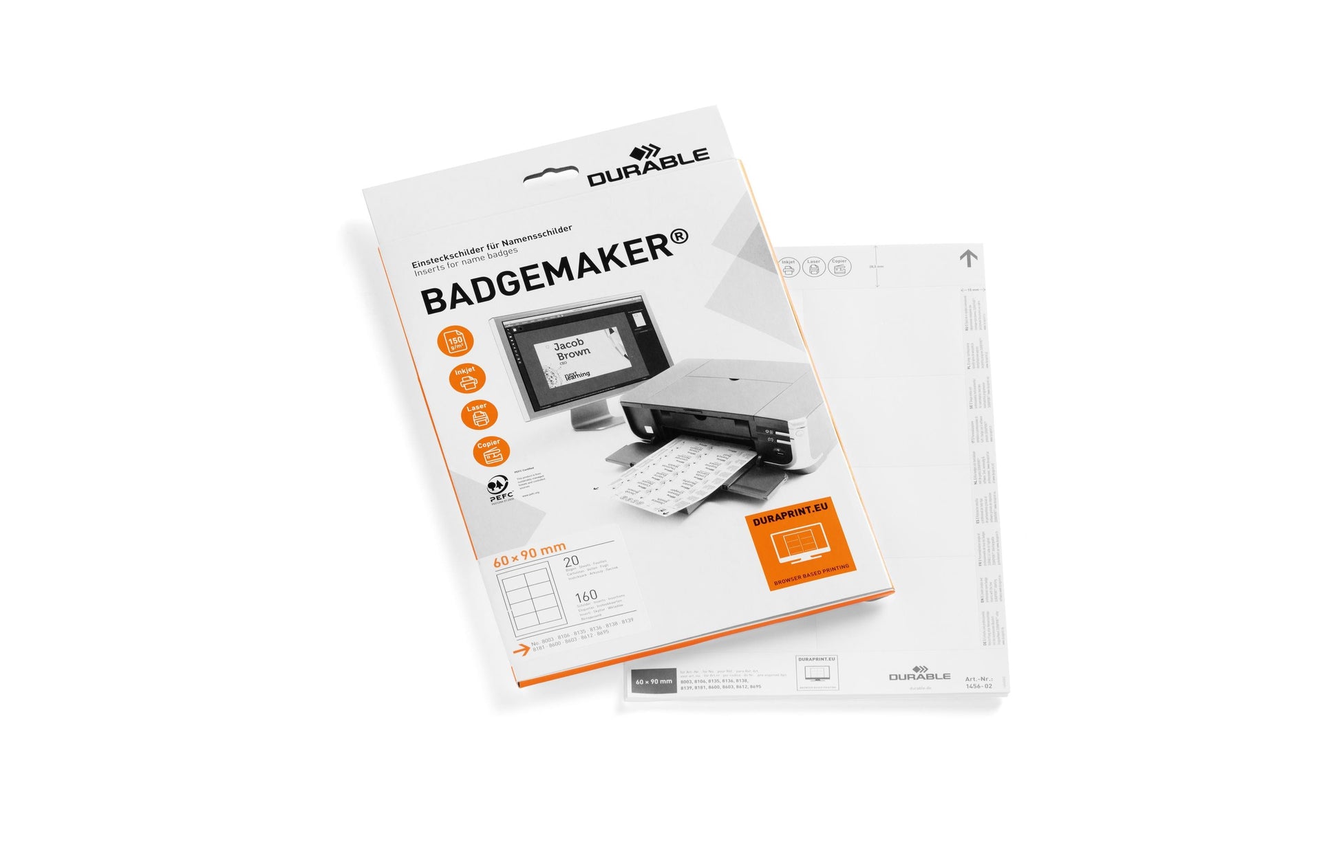 Durable Schuletiketten – 90×60 mm, 160 Stk, 20 Bogen, Papier
