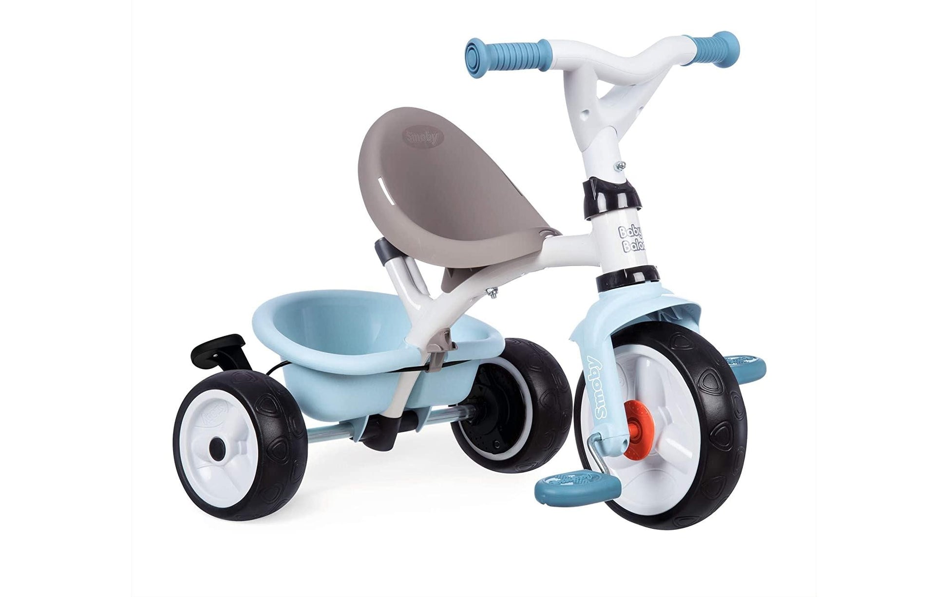 Smoby Balade Plus Dreirad – Push & Pedal, Freilauf, Schiebestange – 68 × 101 × 52 cm – ab 1 Jahr – grau/hellblau