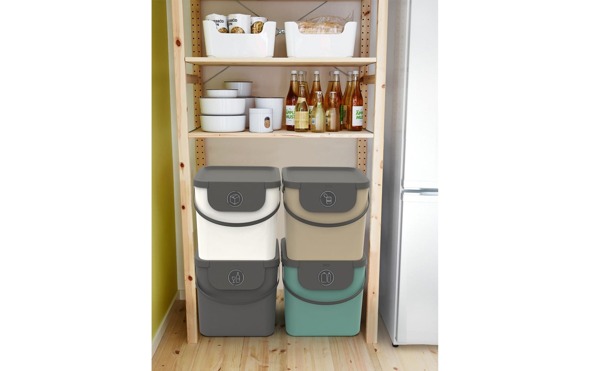 Rotho Abfallcontainer – 40 l – mit Deckel – Kunststoff, Cappuccino – B × H × T 358 × 340 × 400 mm