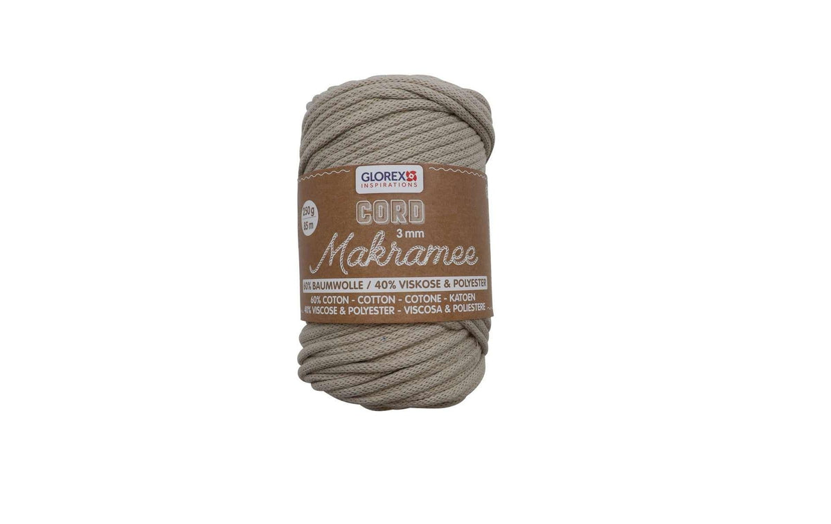 GLOREX Makramee-Kordel Beige – Ø 3 mm, 250 g, 85 m, Baumwolle