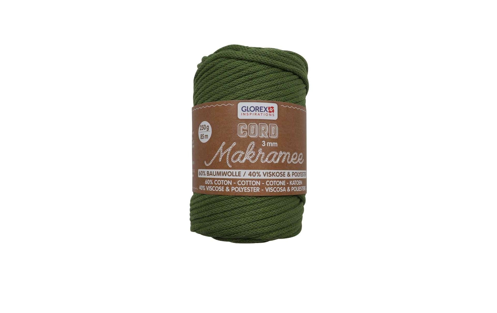 Glorex Makramee-Kordel Olivgrün – Ø 3 mm, 250 g, 85 m, Baumwolle