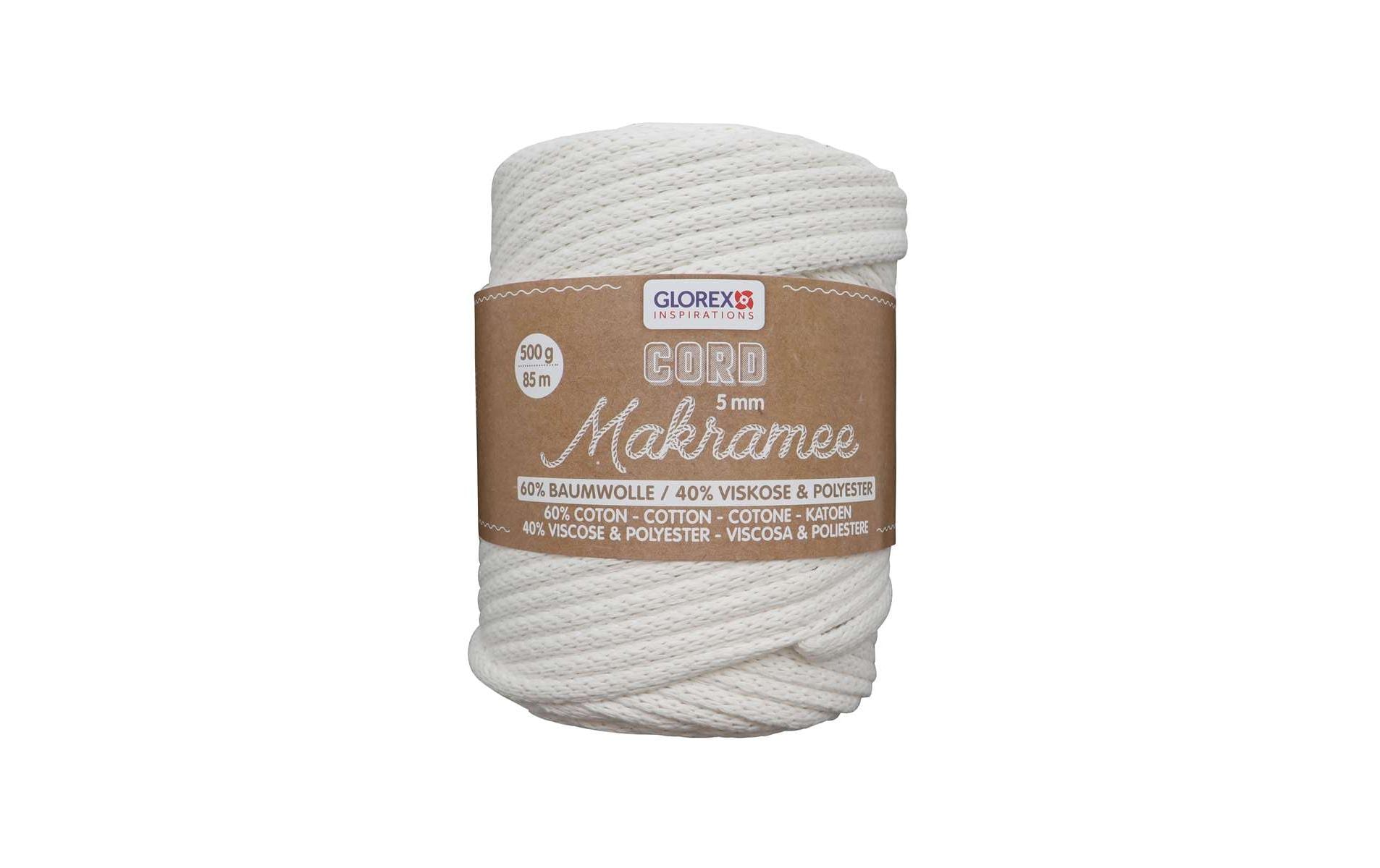 Glorex Makramee-Kordel Weiss – Ø 5 mm, 500 g, 85 m, Baumwolle, 1 Stk.