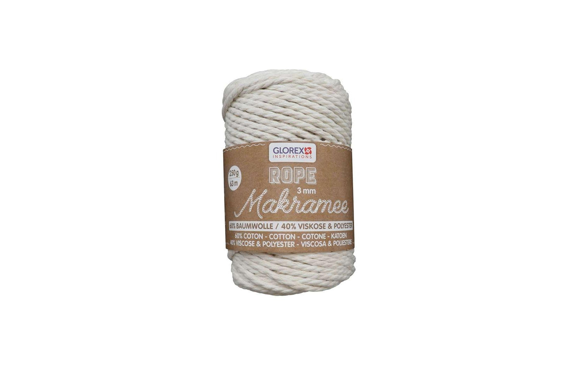Glorex Makramee-Kordel Weiss – Ø 3 mm, 250 g, 63 m, Viskose