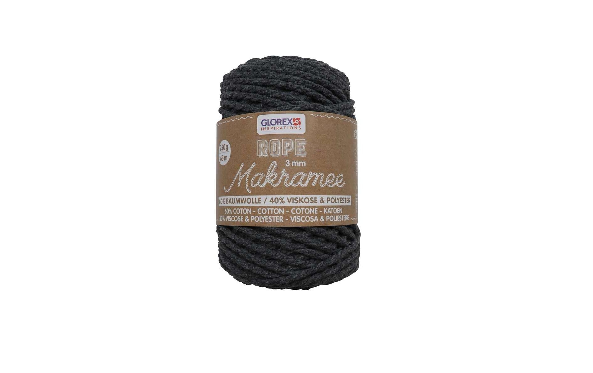 Glorex Makramee-Kordel Anthrazit – Ø 3 mm, 250 g, 63 m, Baumwolle/Polyester