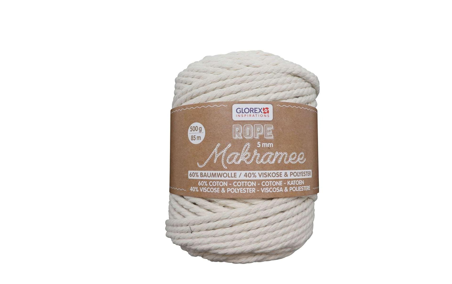 Glorex Makramee-Kordel Weiss – Ø 5 mm, 500 g, 85 m, Polyester