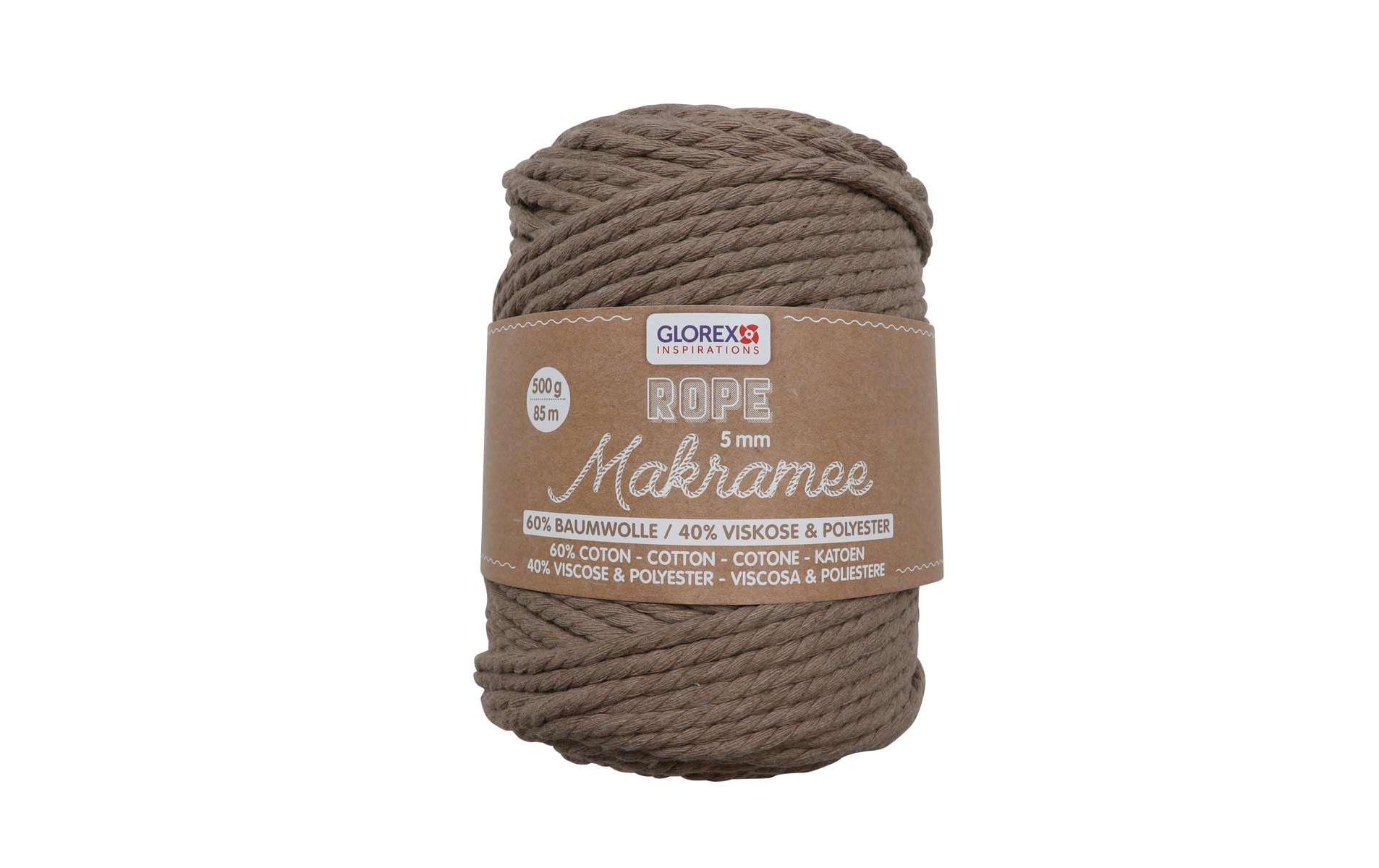 GLOREX Gedrehte Makramee-Kordel Seil Hellbraun – Ø 5 mm, 500 g, 85 m, Baumwolle, 1 Stk.