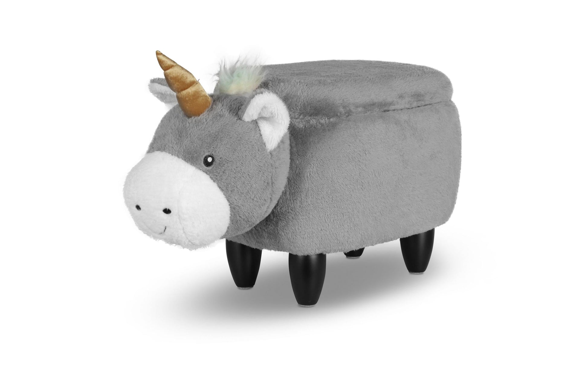 Zoosy Einhorn Hocker – B 71 × T 35 × H 36 cm – Schaumstoff, Textil, Gummi, Holz, Grau – für Kinder