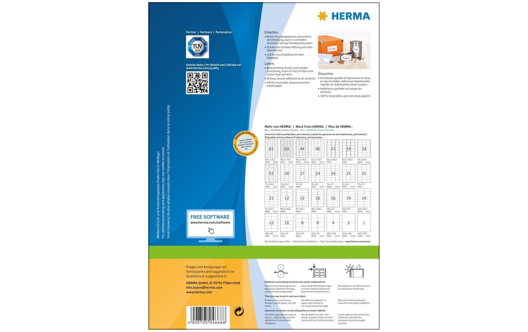HERMA Etiketten, 70 mm × 42 mm, weiss, Papier, permanent, 2100 Etiketten
