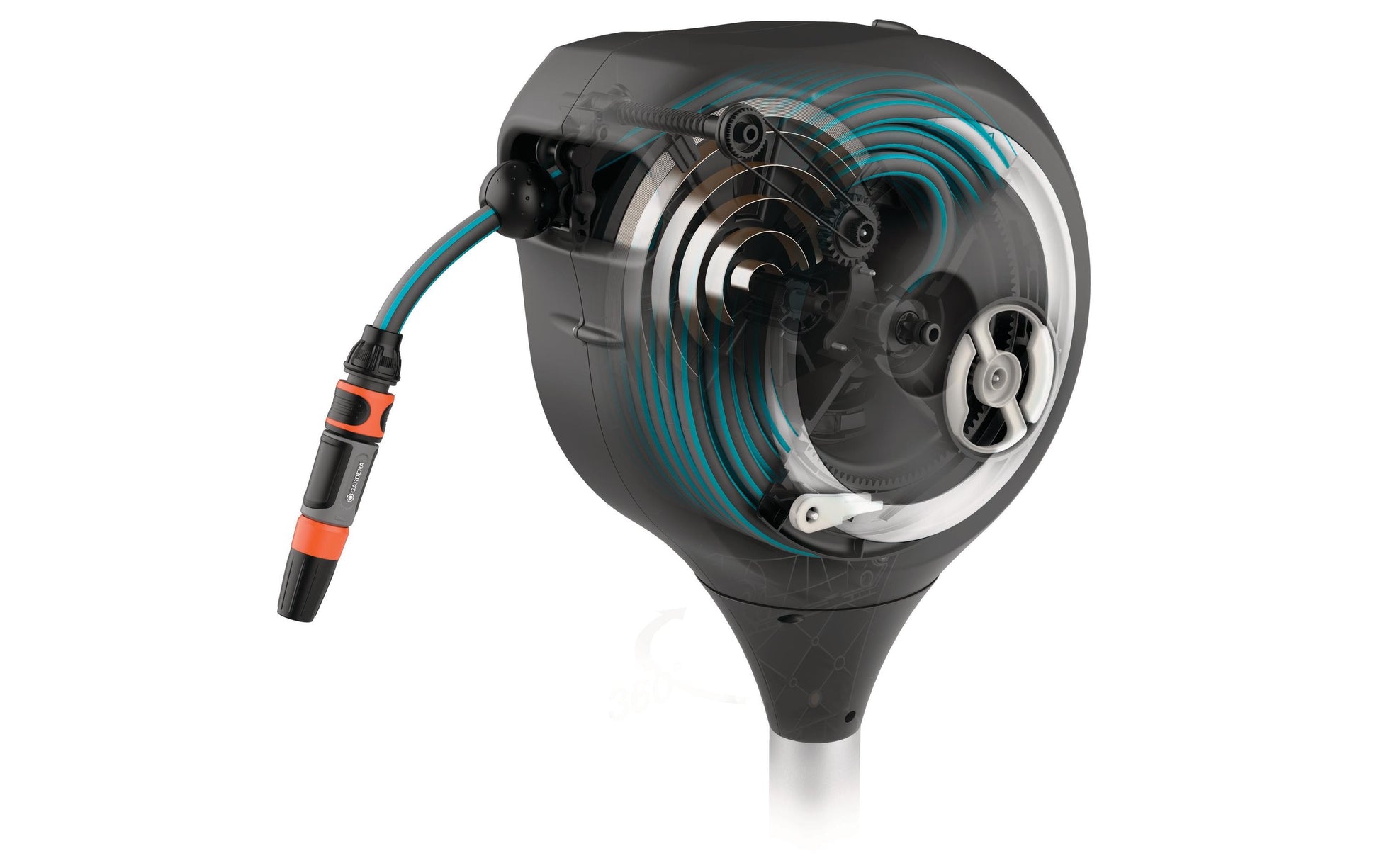 Gardena RollUp M Schlauchbox 20 m – mit Schlauch, automatisch, wetterfest, 360° schwenkbar, grau