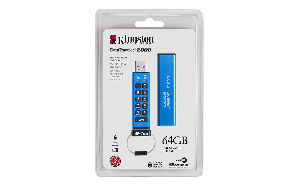 Kingston Technology Kingston DataTraveler Secure DT2000 64 GB USB-A 3.2 Gen 1 – PIN-gesichert, 256-bit AES, IP57