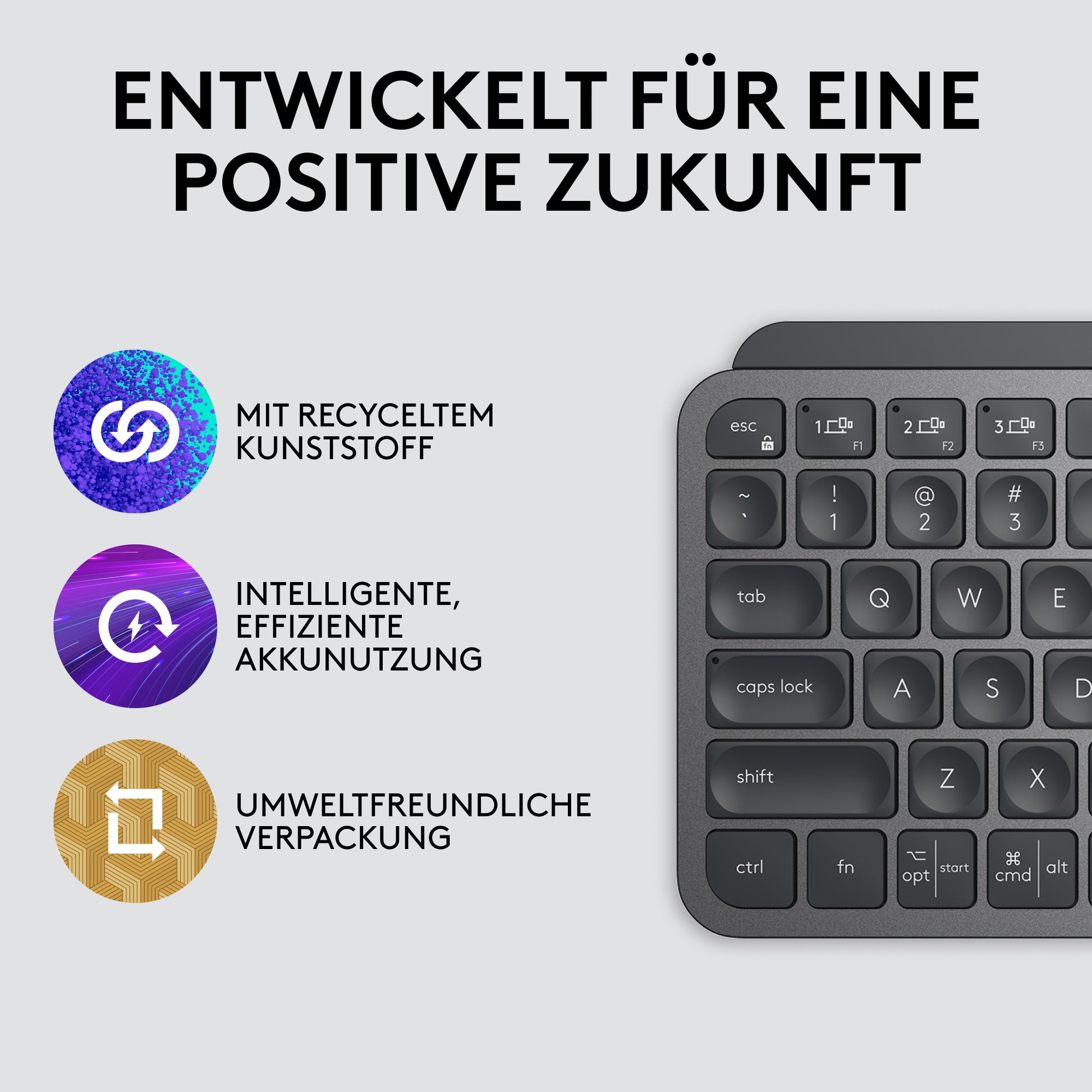 Logitech MX Keys Mini – Tastatur – Mini – Bluetooth & 2,4 GHz (Logi Bolt) – beleuchtet – QWERTZ (DE) – Graphit