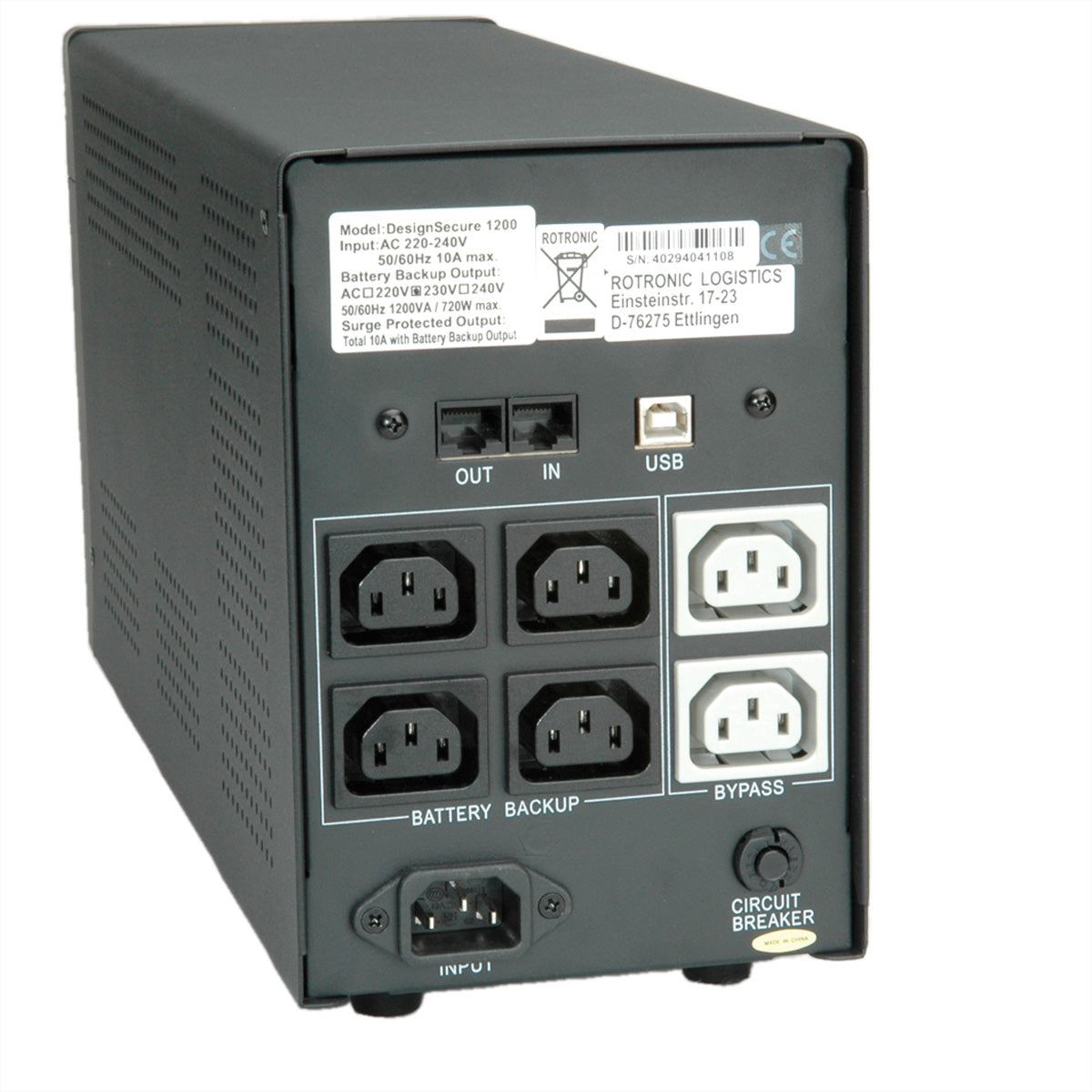 ROLINE DesignSecure 2000 USV 2 kVA/1200 W Line-Interaktiv – Tower – C13×6, Eingang IEC C14