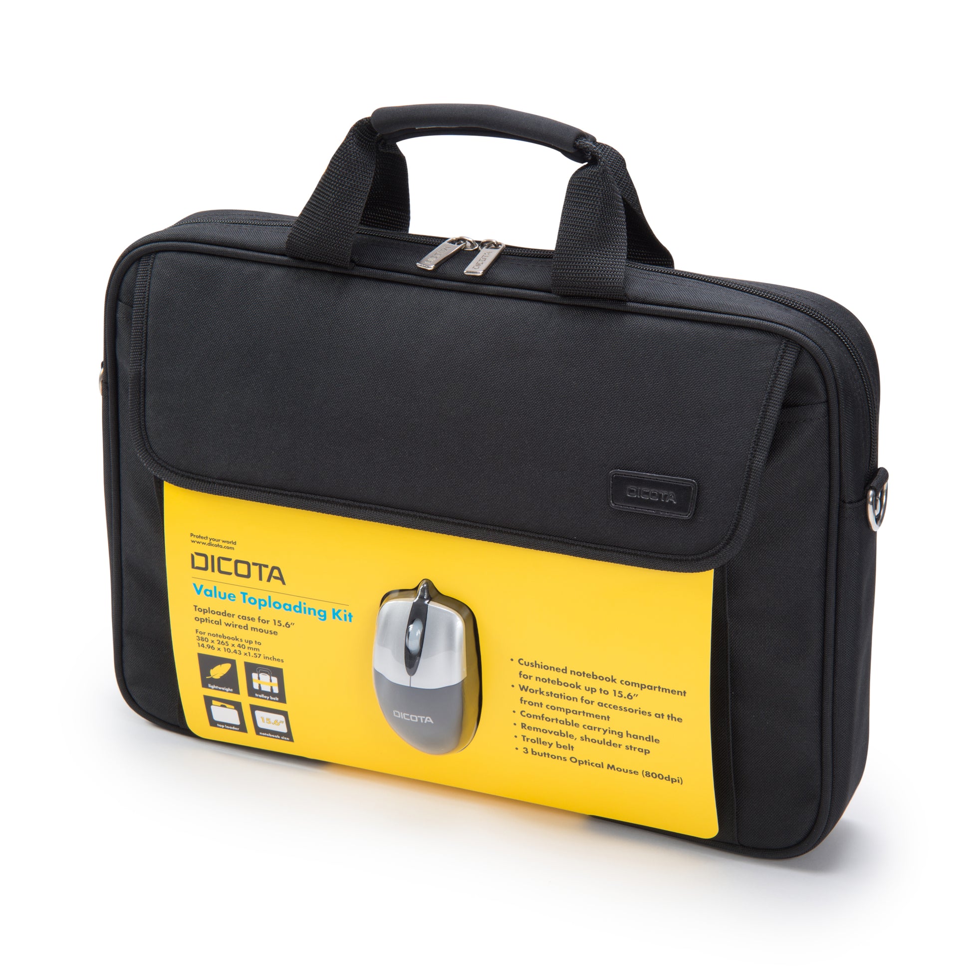 DICOTA Notebook-Tasche 15,6" – Integriertes Zubehörfach, inkl. Maus – Schwarz
