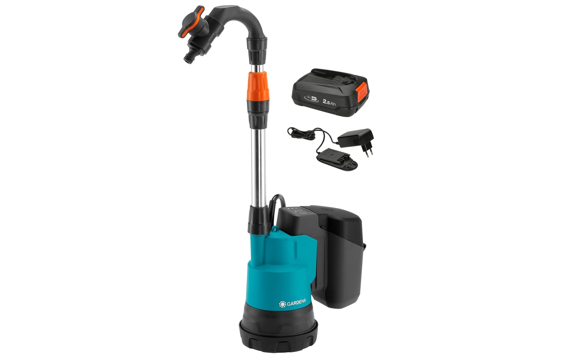 Gardena Regenfasspumpe – Akkubetrieb, Förderhöhe 20 m, Fördermenge 2000 l/h, für Bosch 18 V POWER FOR ALL