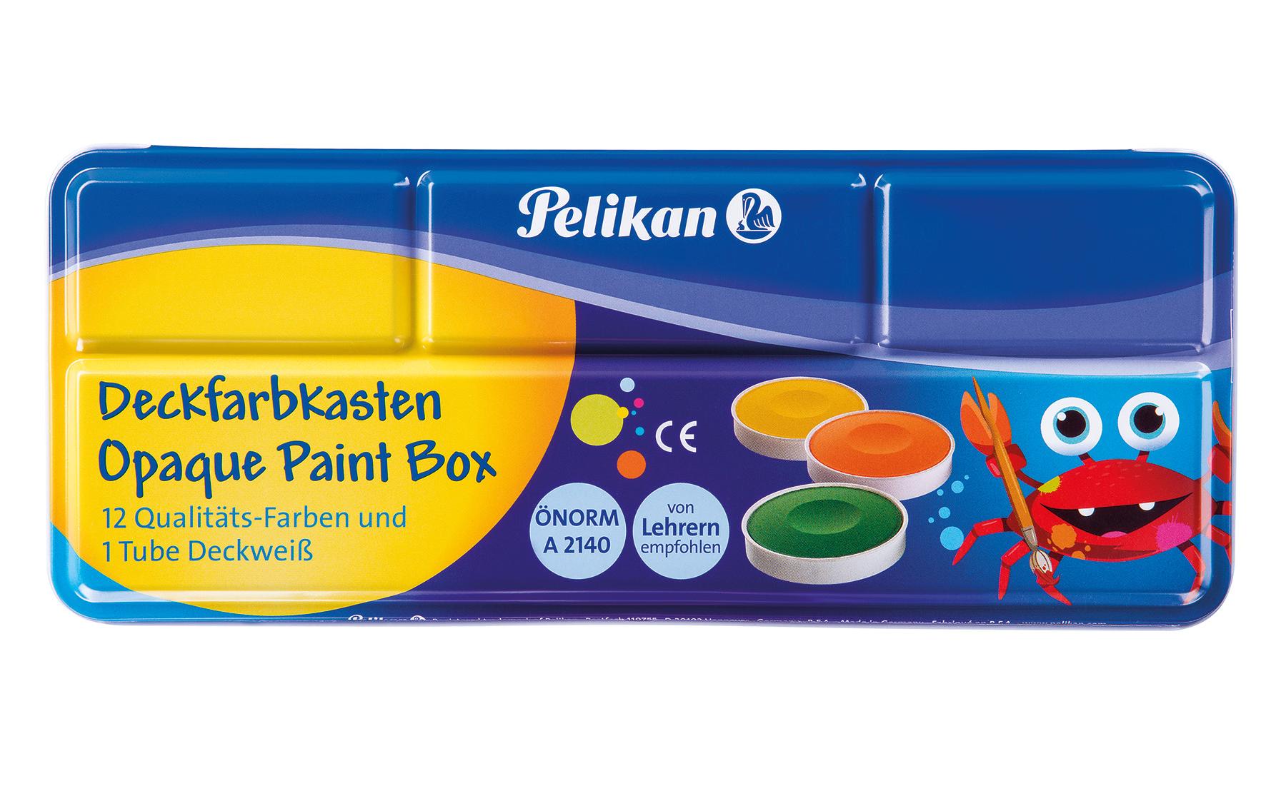 Pelikan Space+ Deckfarbkasten – Mehrfarbig, mit Deckweiss, lichtecht – 12 Farben (12×7,5 ml (90 ml))