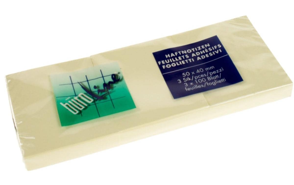 Buroline Büroline Haftnotizen – 40 × 50 mm – Gelb, 100 Blatt/Block, 3er-Pack, FSC