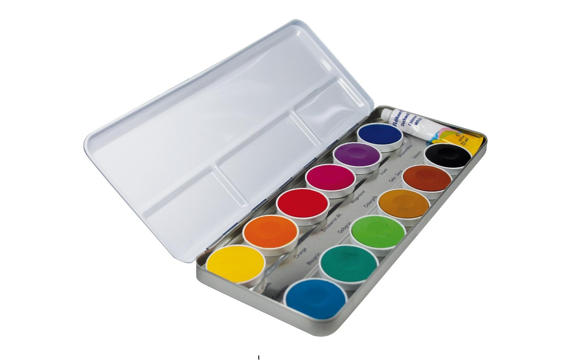 Pelikan Space+ Deckfarbkasten – Mehrfarbig, mit Deckweiss, lichtecht – 12 Farben (12×7,5 ml (90 ml))