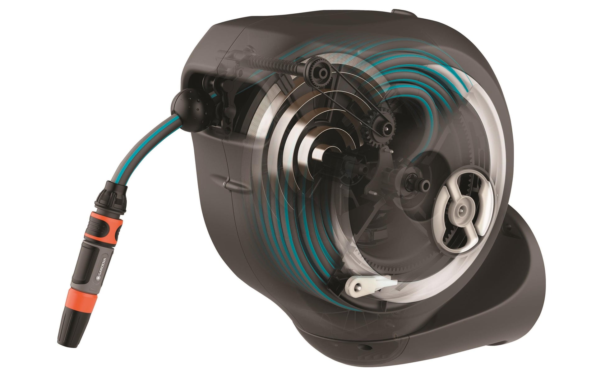 Gardena RollUp S Schlauchbox 15 m – wandmontiert, automatisch, Aquastop, grau