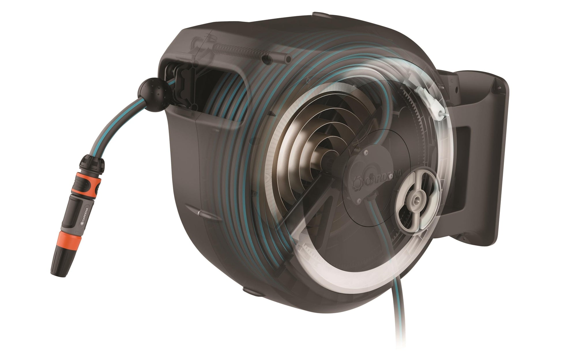 Gardena Schlauchbox 25 m – wandmontiert, automatisch, mit Aquastop, grau, B 270 × H 510 × T 665 mm