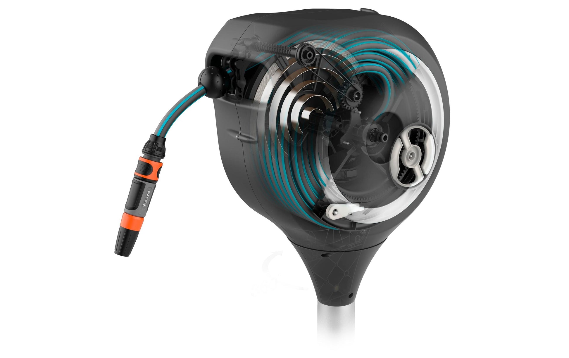 Gardena Schlauchbox 15 m – automatisch, mit Aquastop, wetterfest, mit Schlauch, schwarz/grau