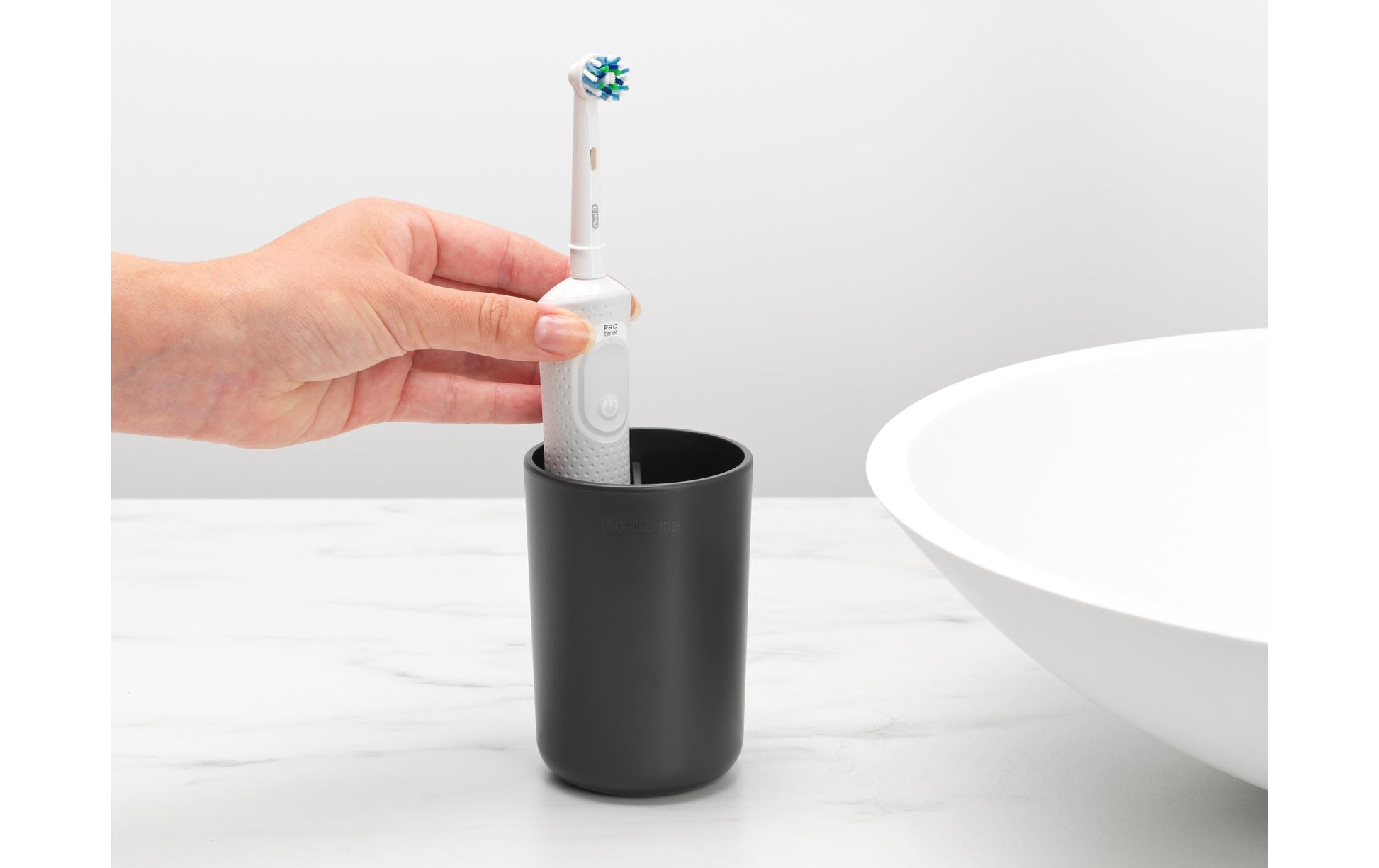 Brabantia Zahnputzbecher ReNew – Kunststoff, 7,6×7,6×11 cm, Grau