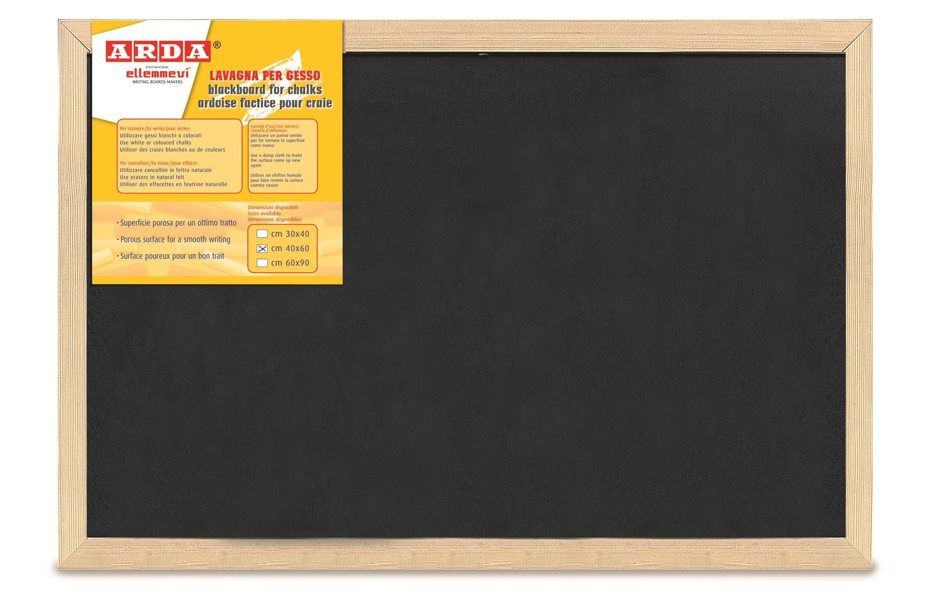 ARDA Kreidetafel – 600 × 400 mm – Kunststoffoberfläche, Kiefernholzrahmen, schwarz – Wandmontage