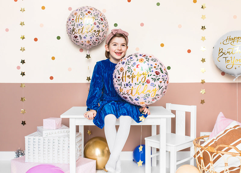 PartyDeco Folienballon Happy Birthday – Hellrosa – Ø 45 cm – Folie – 1 Stk