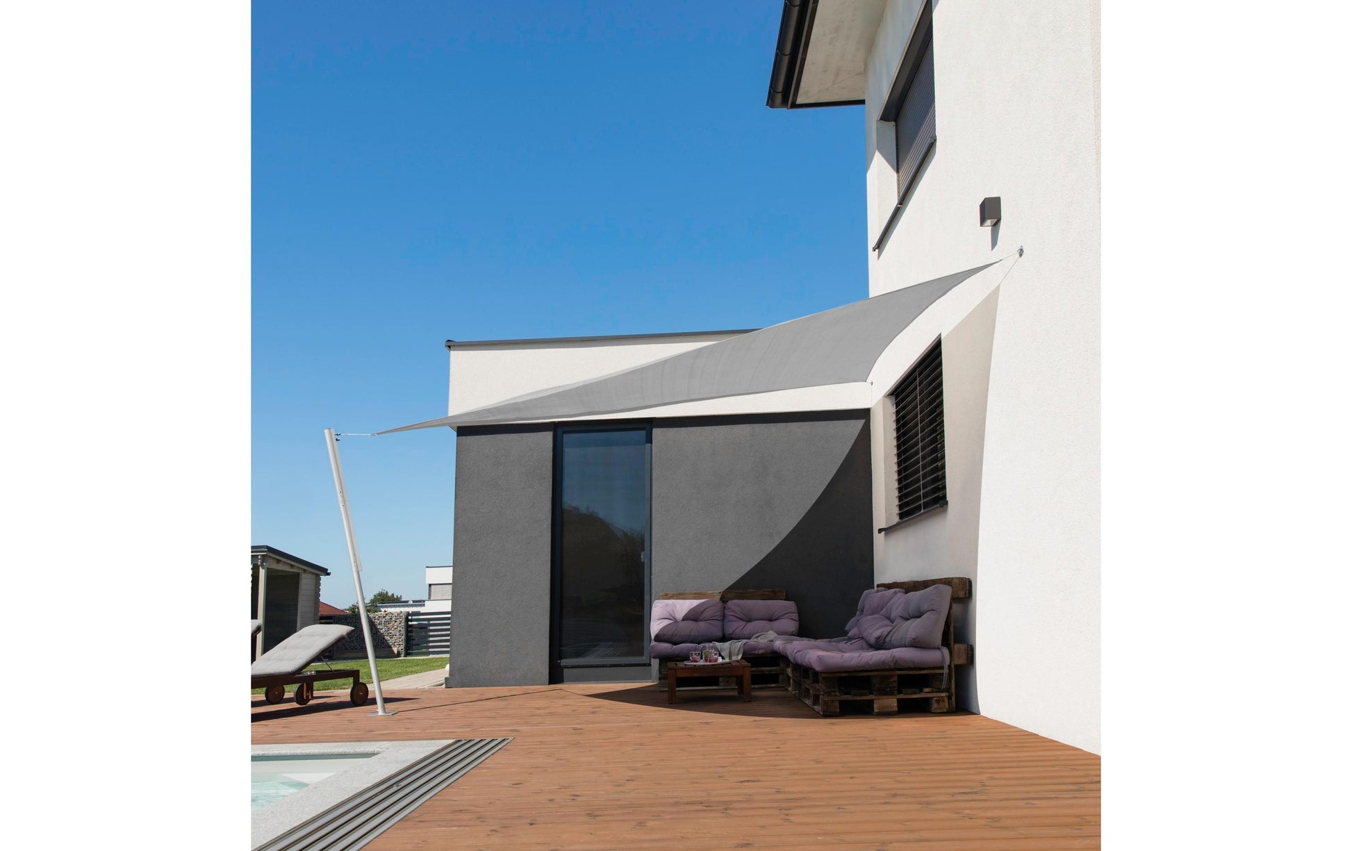 Windhager Sonnensegel (Dreieck) – 400 × 400 cm, grau, 225 g/m²