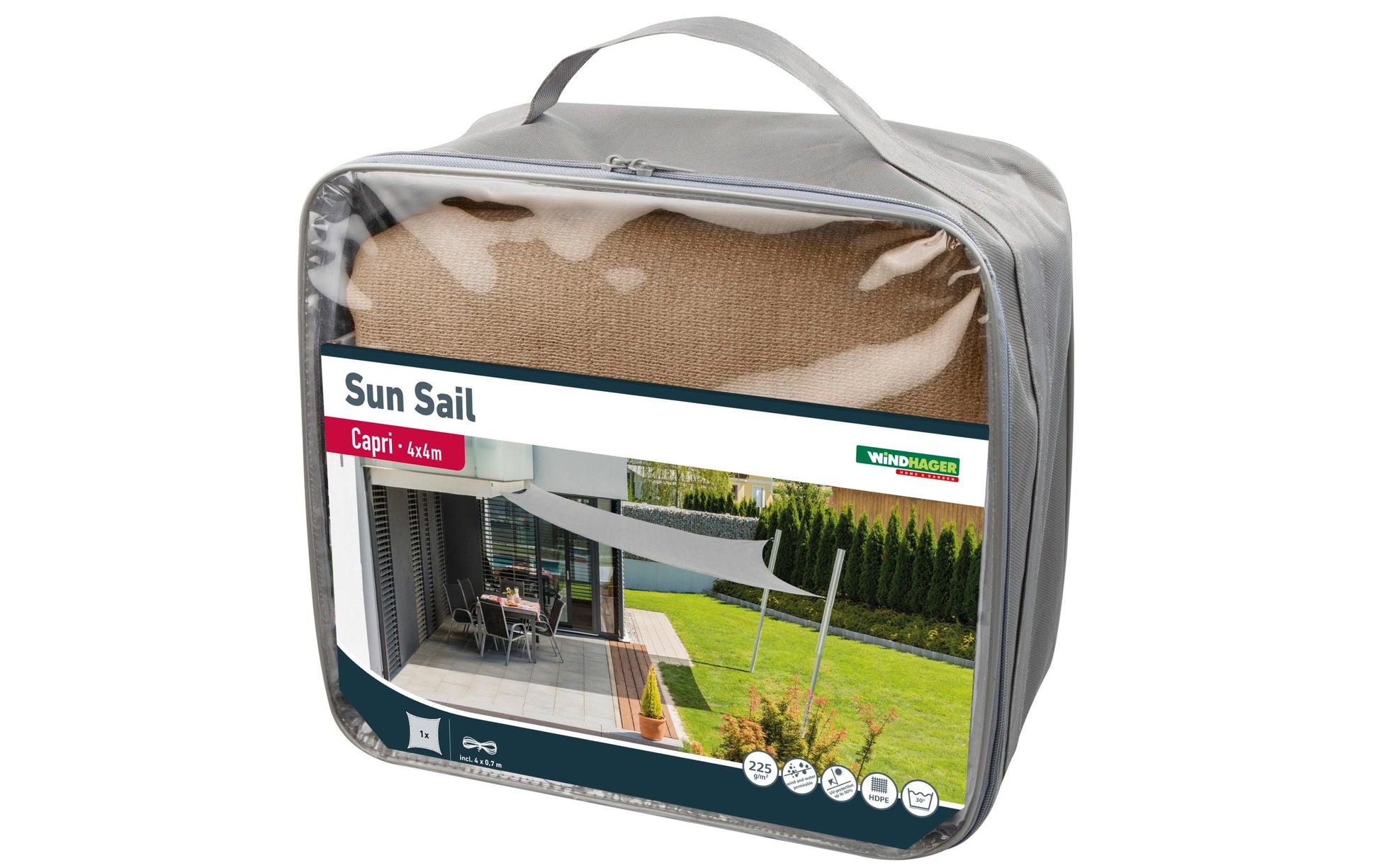 Windhager Sonnensegel – 4 × 4 m – 90% UV-Schutz – Stoff, beige