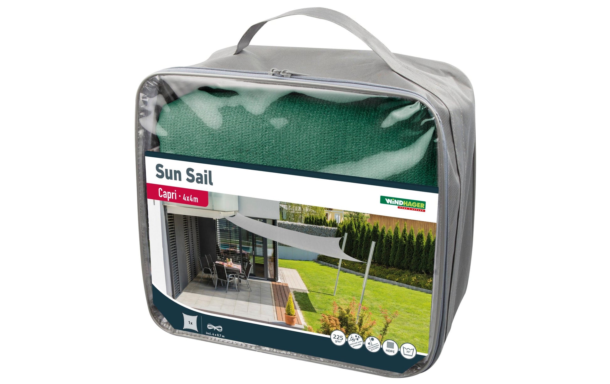 Windhager Sonnensegel – 400 × 400 cm – wasserfest, 90% UV-Schutz, grün