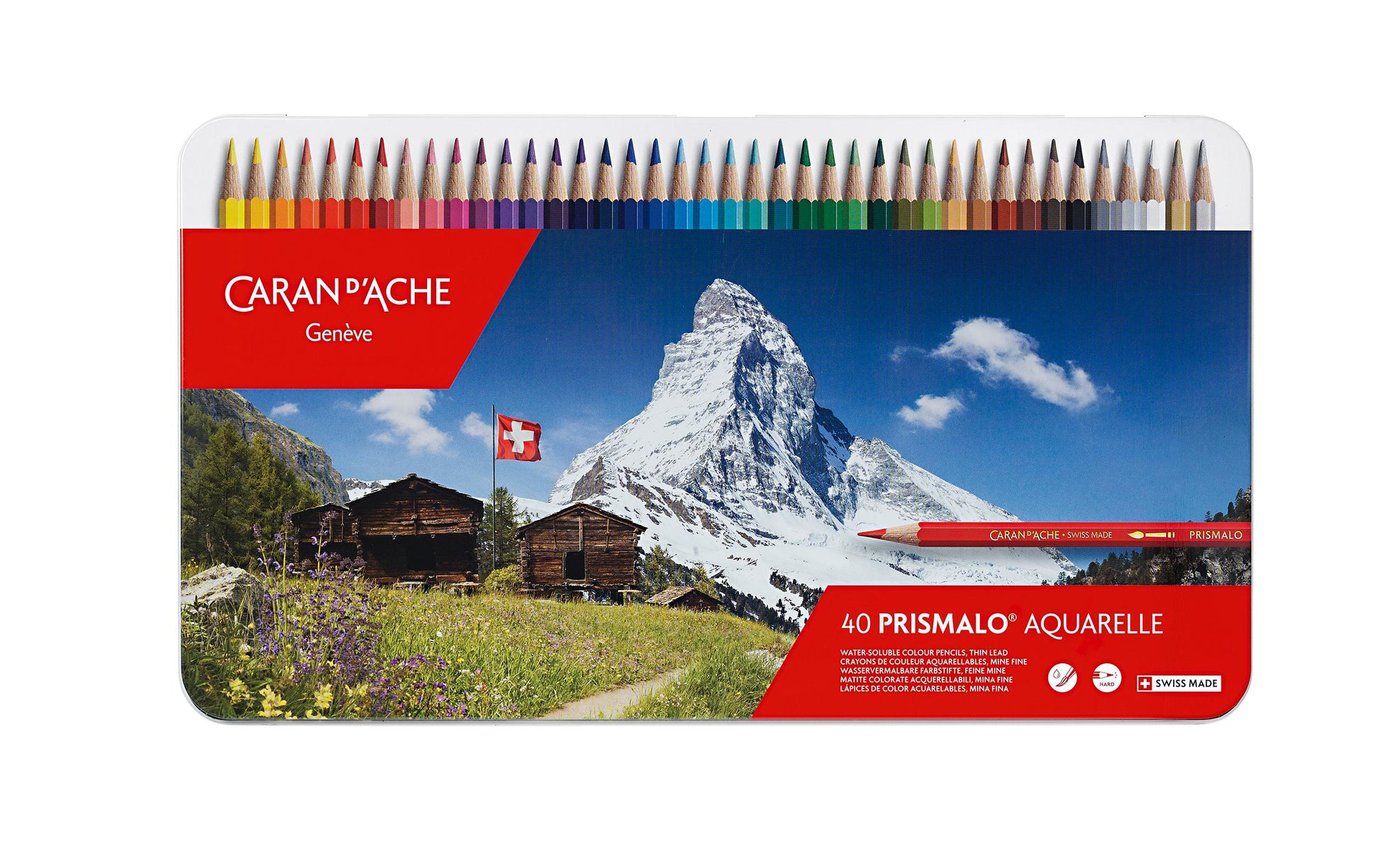 Caran d-Ache Caran d'Ache Prismalo Aquarellfarbstifte – 40 Farben, im Metalletui, Ø 3 mm, FSC