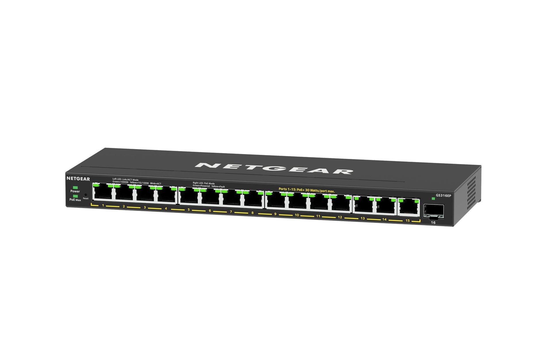 NETGEAR GS316EP – Managed Switch – 15× 1G, 1× SFP, PoE+, PoE-Budget 180 W