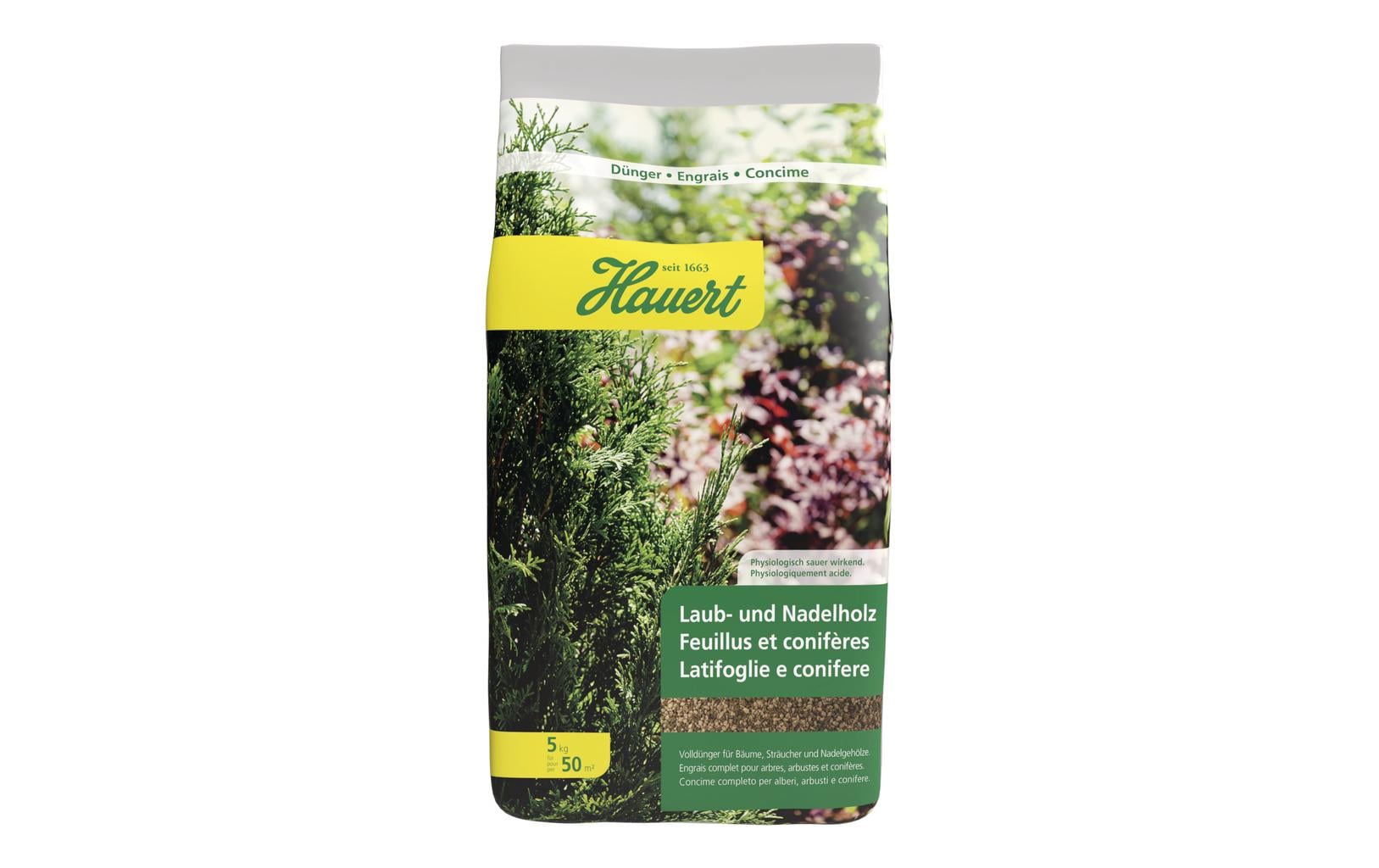 Hauert Mehrnährstoffdünger Granulat, 5 kg – für Nadelholz, Laubholz, Sträucher – 1 Tasche