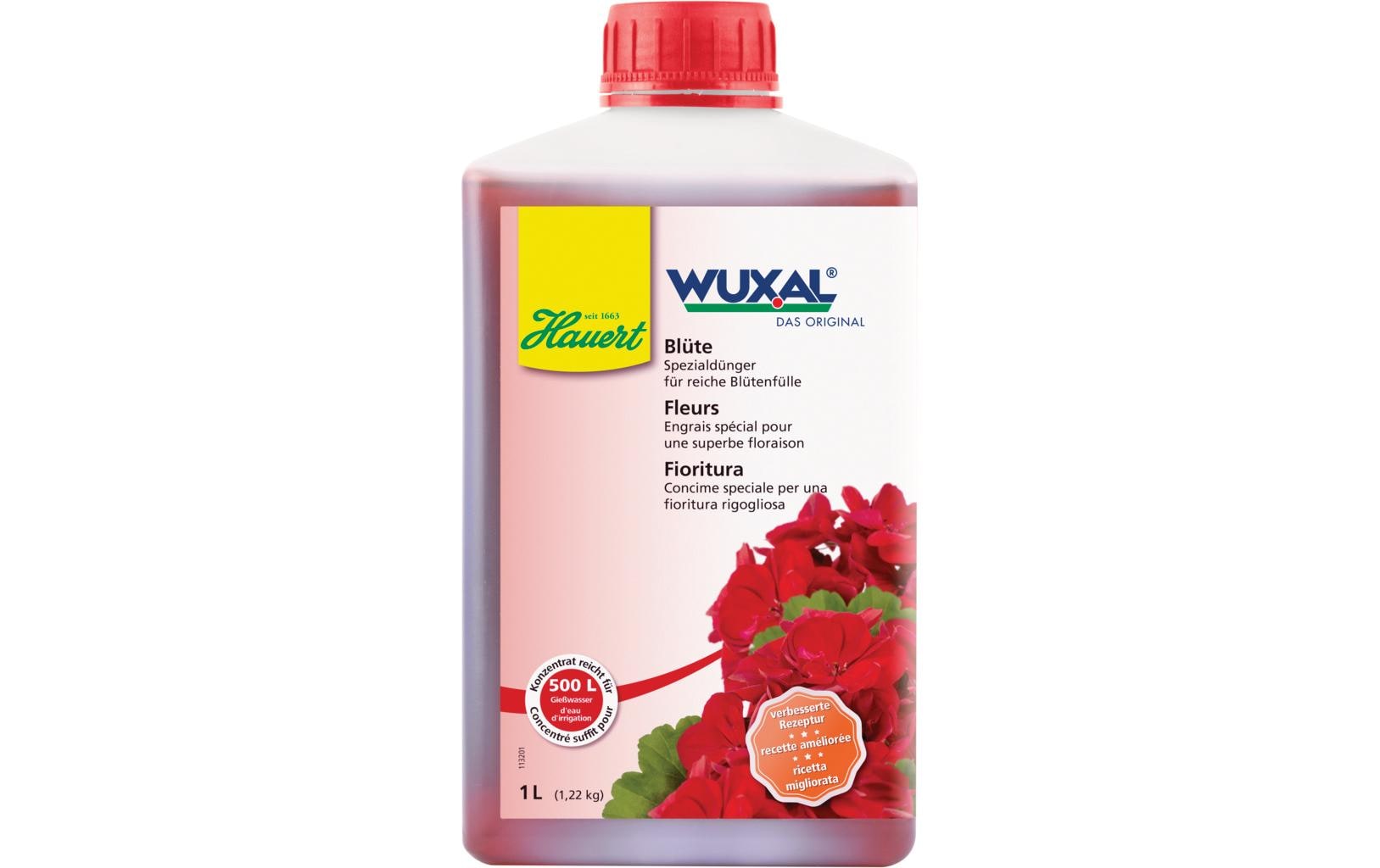 Hauert Blütendünger Konzentrat, Wuxal Blüte, 1 l, Flüssig – für Zimmerpflanzen, Blumen u. a.
